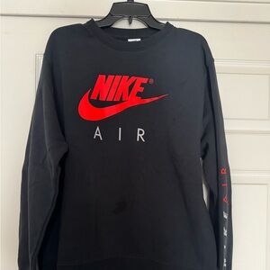 Nike Men's Black Crewneck Sweater with Red Logo